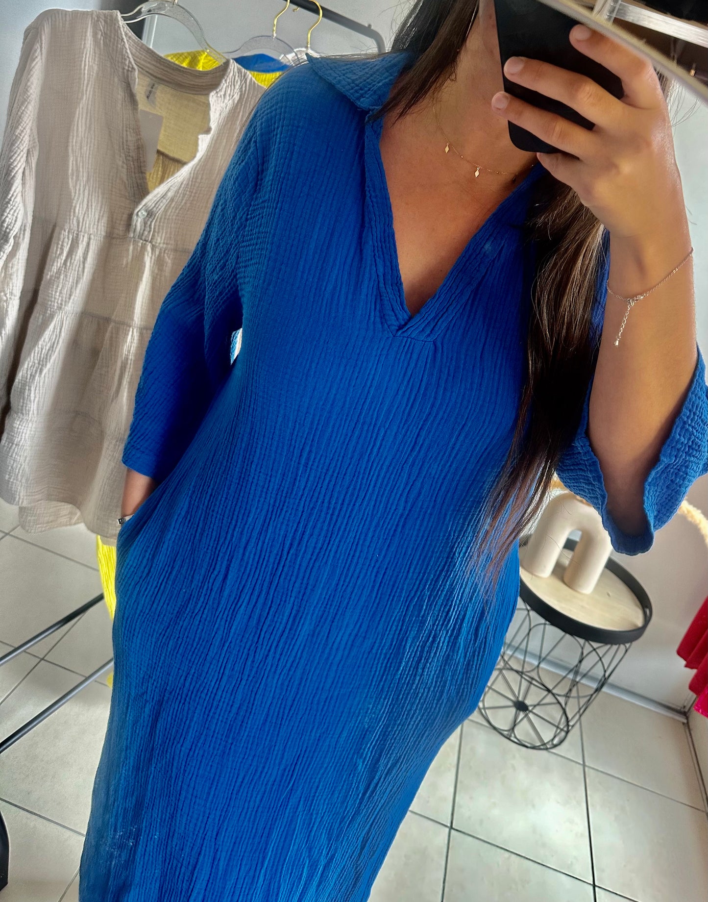 Robe longue en gaze de coton Bleu roi